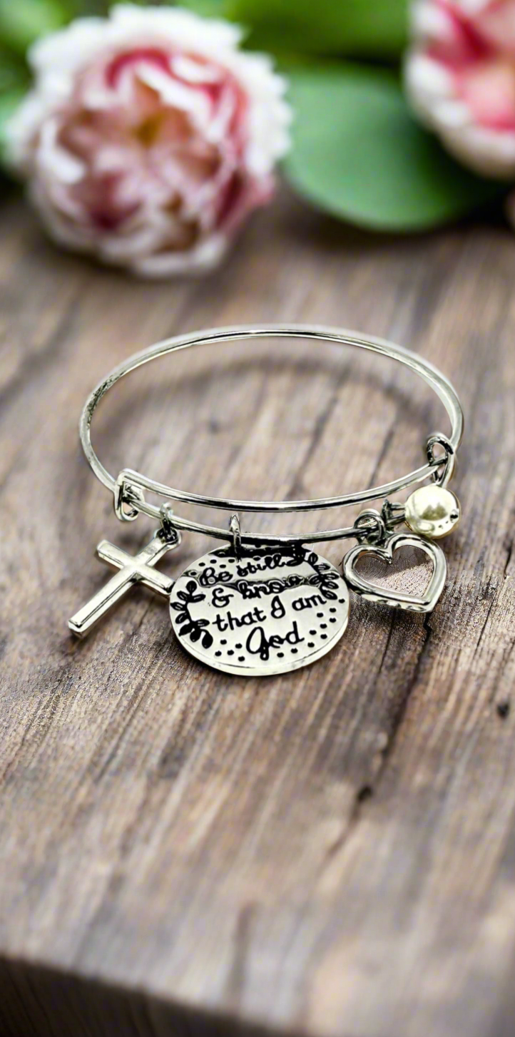 I Love This Life - “Be Still and Know That I Am God” Charm Bangle Bracelet