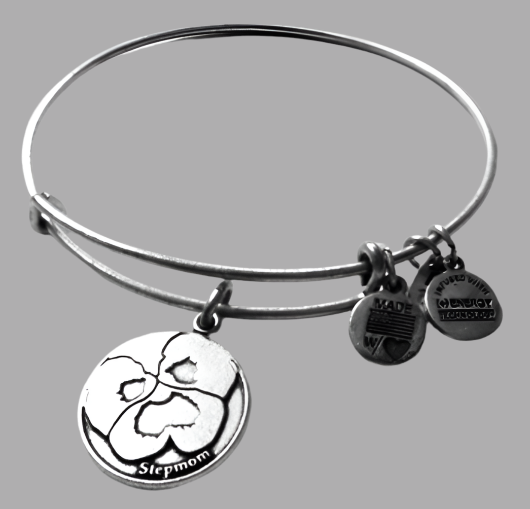 Alex and Ani - because I Love You Step Mom Charm Bangle in Rafaelian Silver® Bracelet