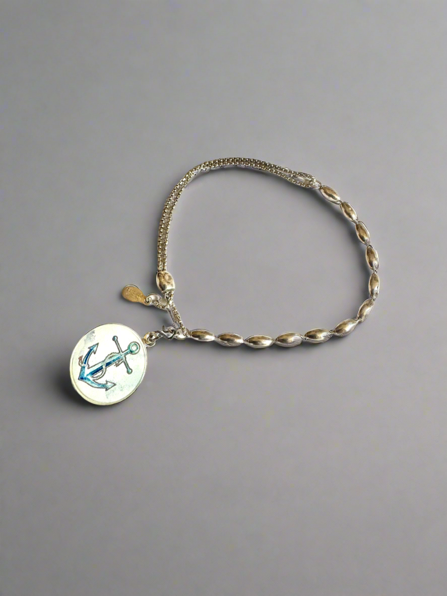 Alex and Ani - Sterling Silver Anchor Charm with Sterling Silver Beads Pull Bracelet