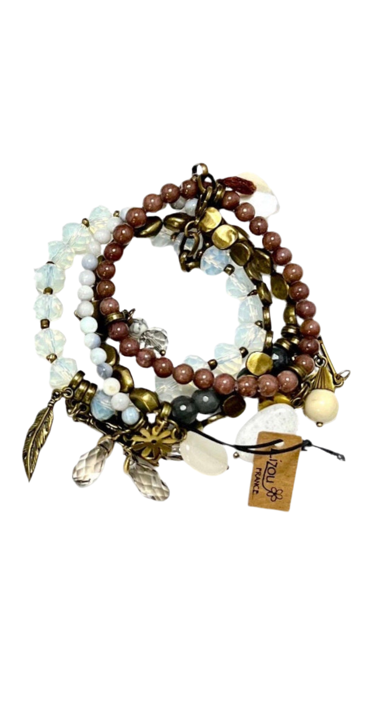 Lizou Collection - 4 Stretch Bracelets Various Charms, & Crystals
