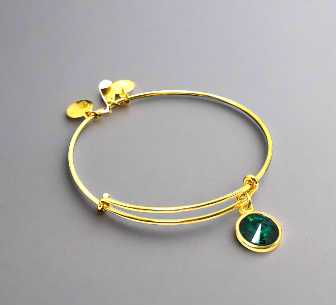 Alex and Ani - May Birthstone Emerald Swarovski Crystal Charm Bangle Bracelet, Collectible Gift for Her