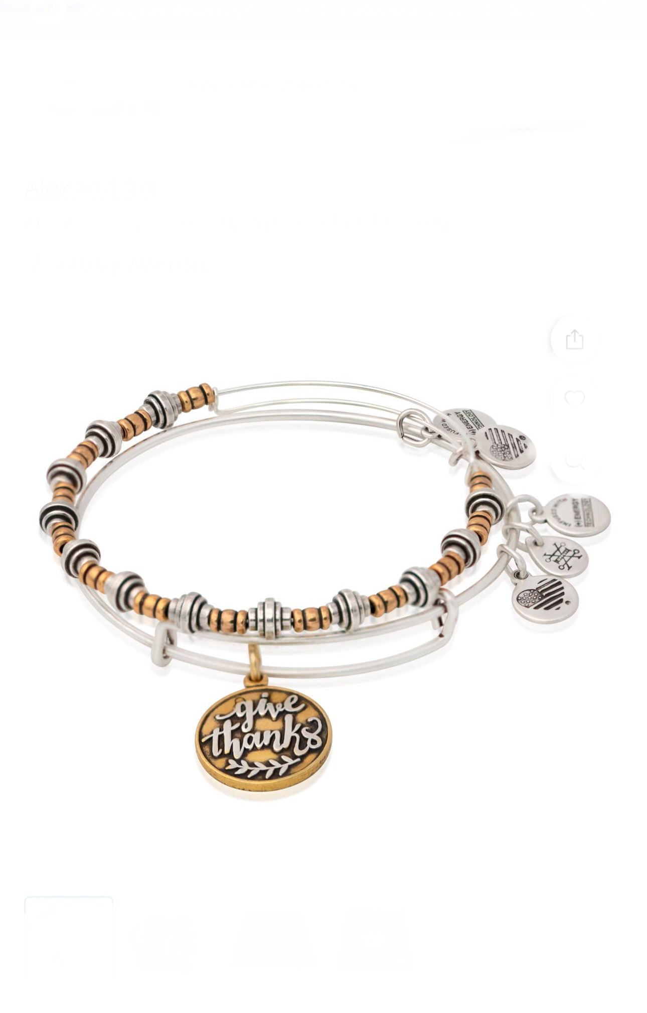 Alex And Ani - Give Thanks Set of 2 - Two Tone Charm Bangle Bracelets