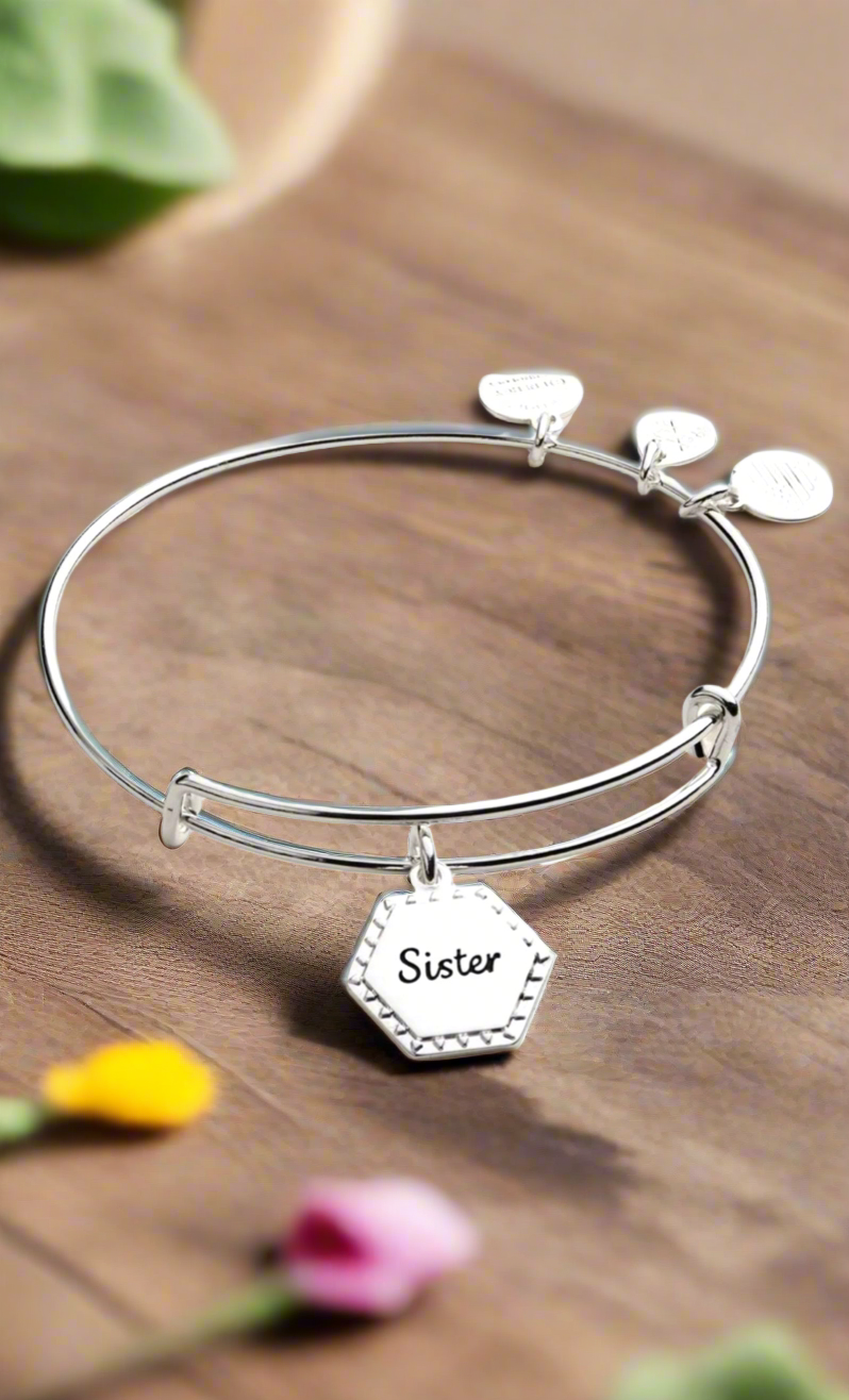 Alex and Ani- Sister IV ‘Woven Together' Charm Bangle Bracelet, Shiny Silver