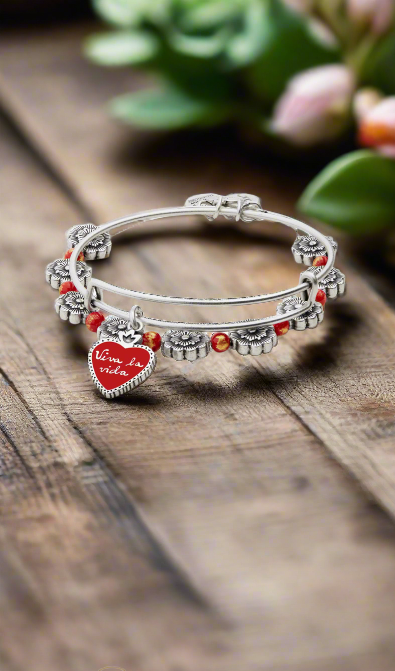 Alex and Ani - Frida Kahlo 'Viva la Vida' Sacred Heart Charm Bangle, Set of 2