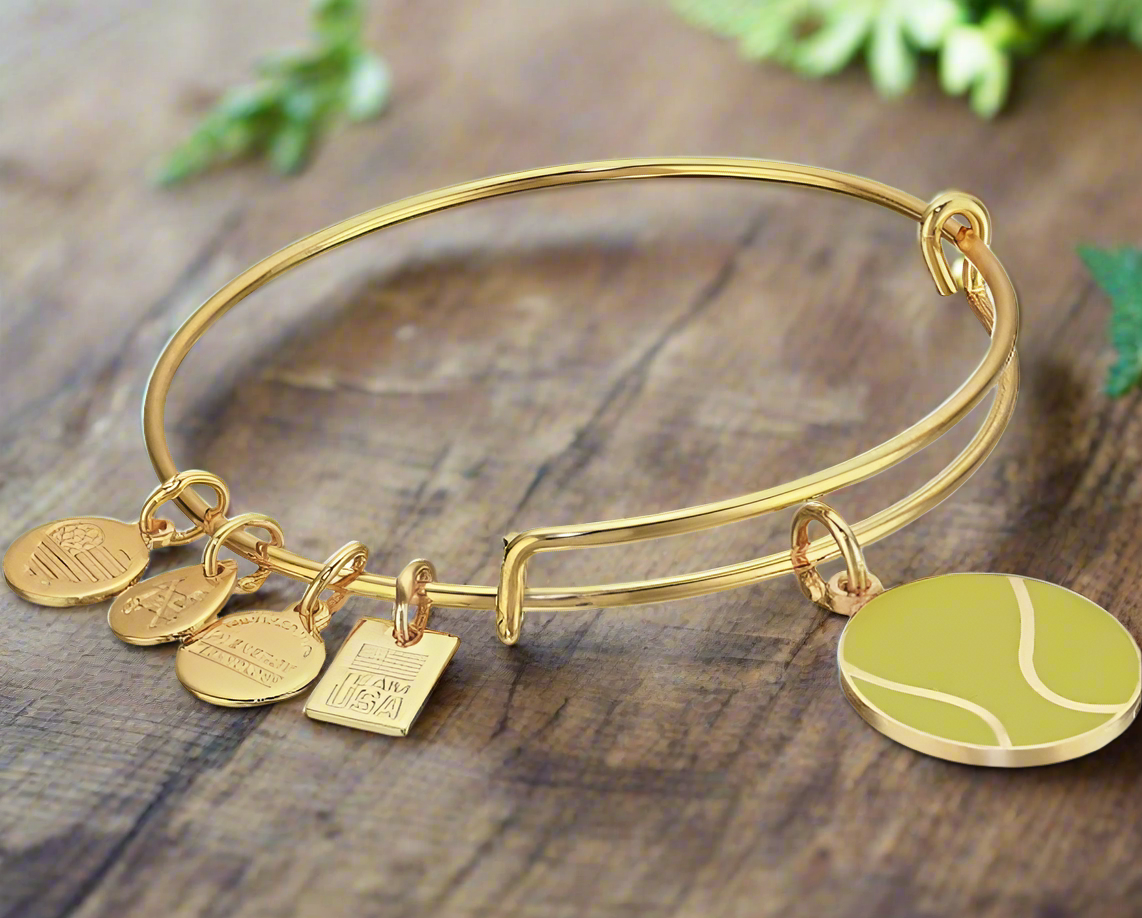 Alex and Ani - TEAM USA Tennis Team Bangle, Shiny Gold, Stackable & Adjustable, NWT + Card, Collectable Bracelet, Gift for Her