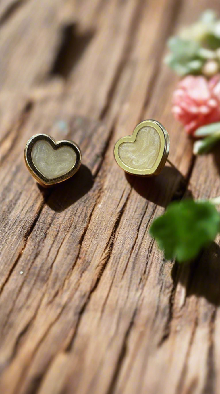 Alex and Ani - Pearlized Heart Shaped Stud Earrings, 18k Gold Plated, Sterling Silver