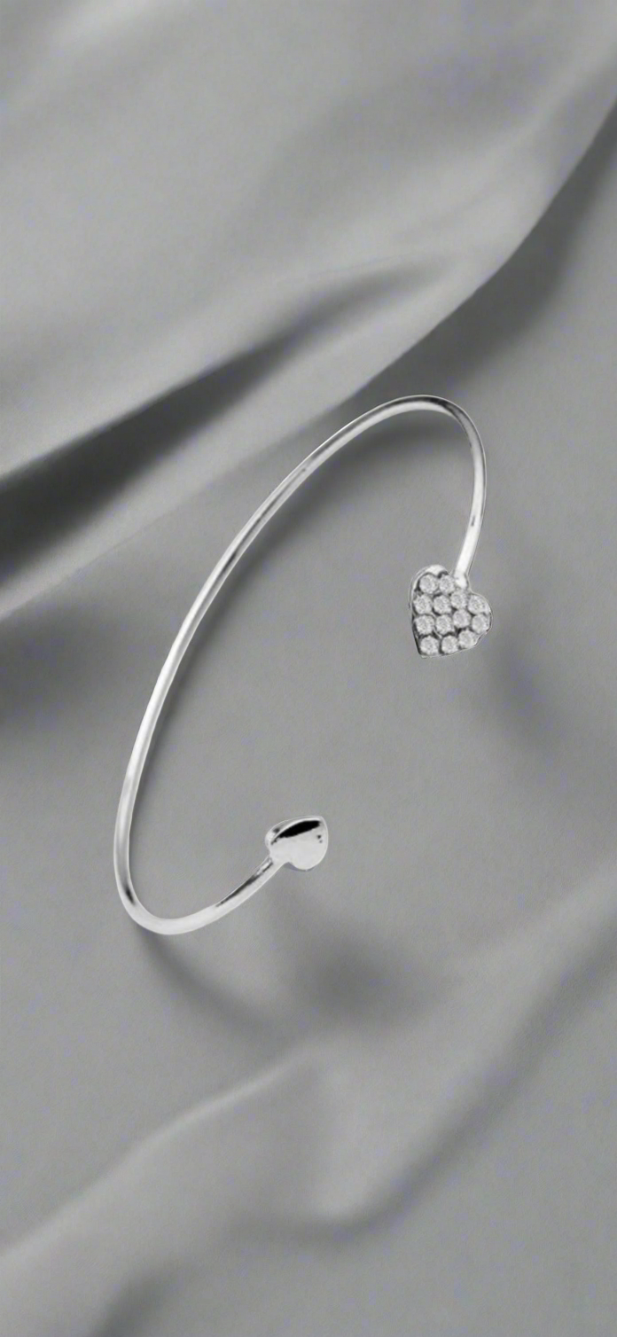 TINGN Stainless Steel Womens Cute CZ “Love” Tiny Crystal Heart, Open Cuff Bangle Bracelet