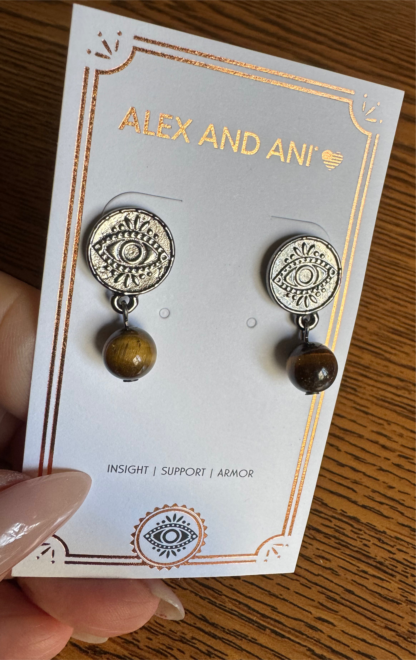 Alex and Ani - Evil Eye Earrings, Tiger Eye Round Stone Drop PLUS Evil Eye Cluster Bangle Bracelet