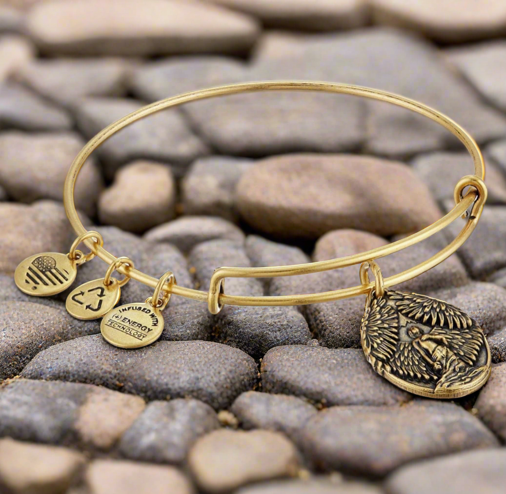 Alex and Ani - Guardian of Peace Charm, Rafaelian Gold, Angel Bangle Bracelet, Adjustable & Stackable, NWT + Card, Collectors Gift for Her