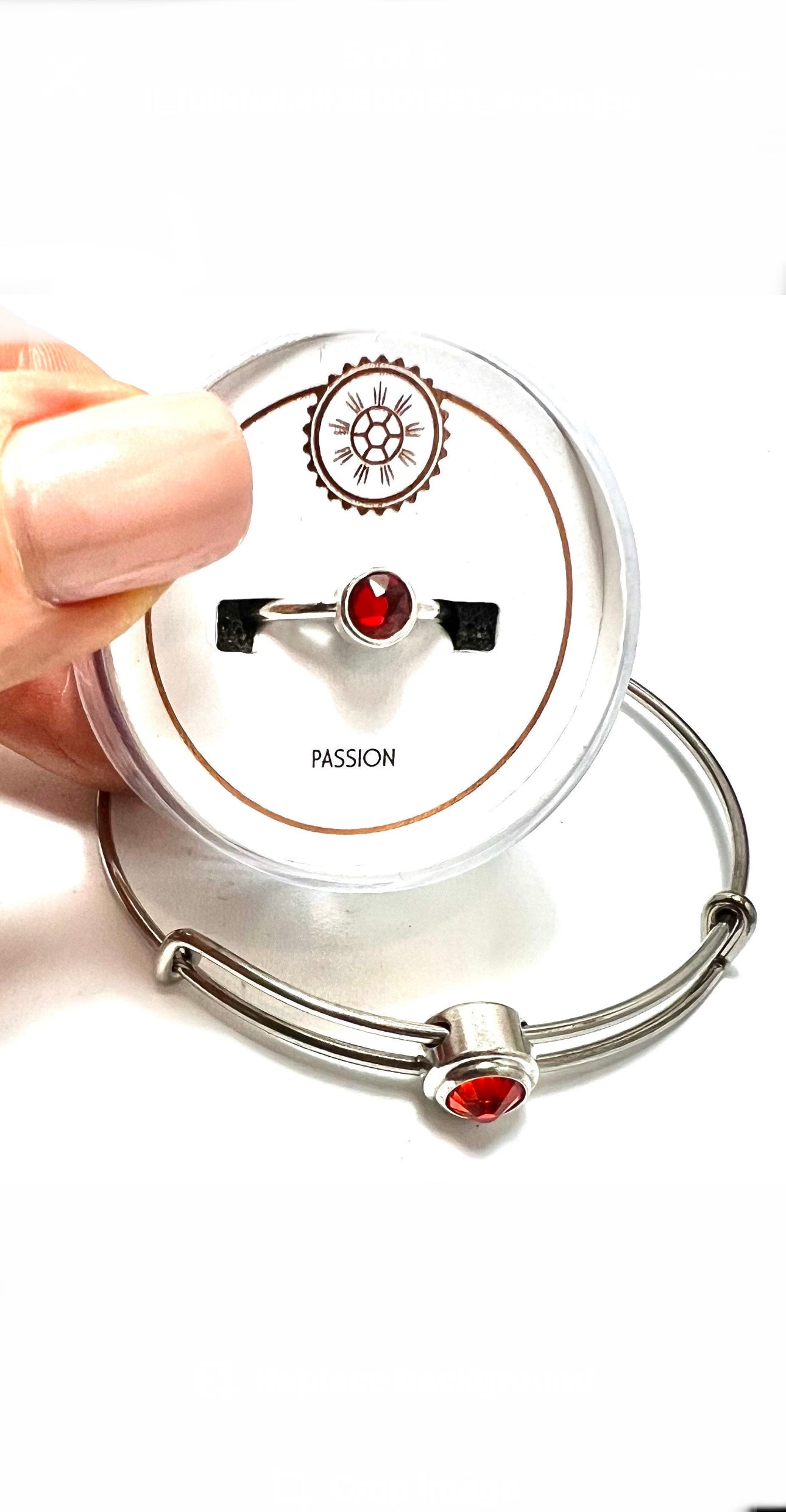 Alex and Ani - July Birth Siam Crystal Ring + July Siam Swarovski Crystal Slider, One Size Fits All, Collectible Ring and Bangle Gift Set