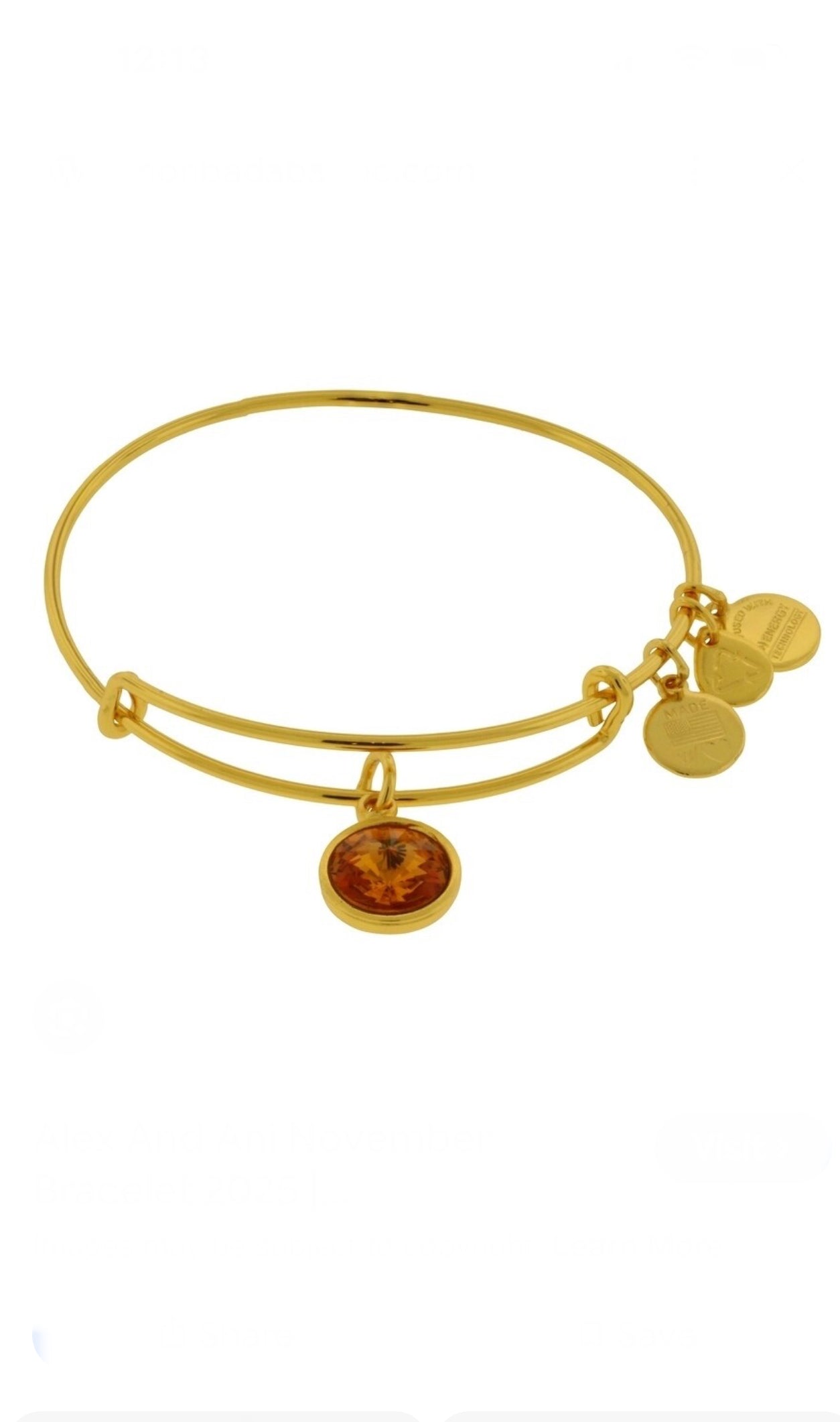 Alex and Ani - November Birthstone Topaz Swarovski Crystal Charm Bangle Bracelet