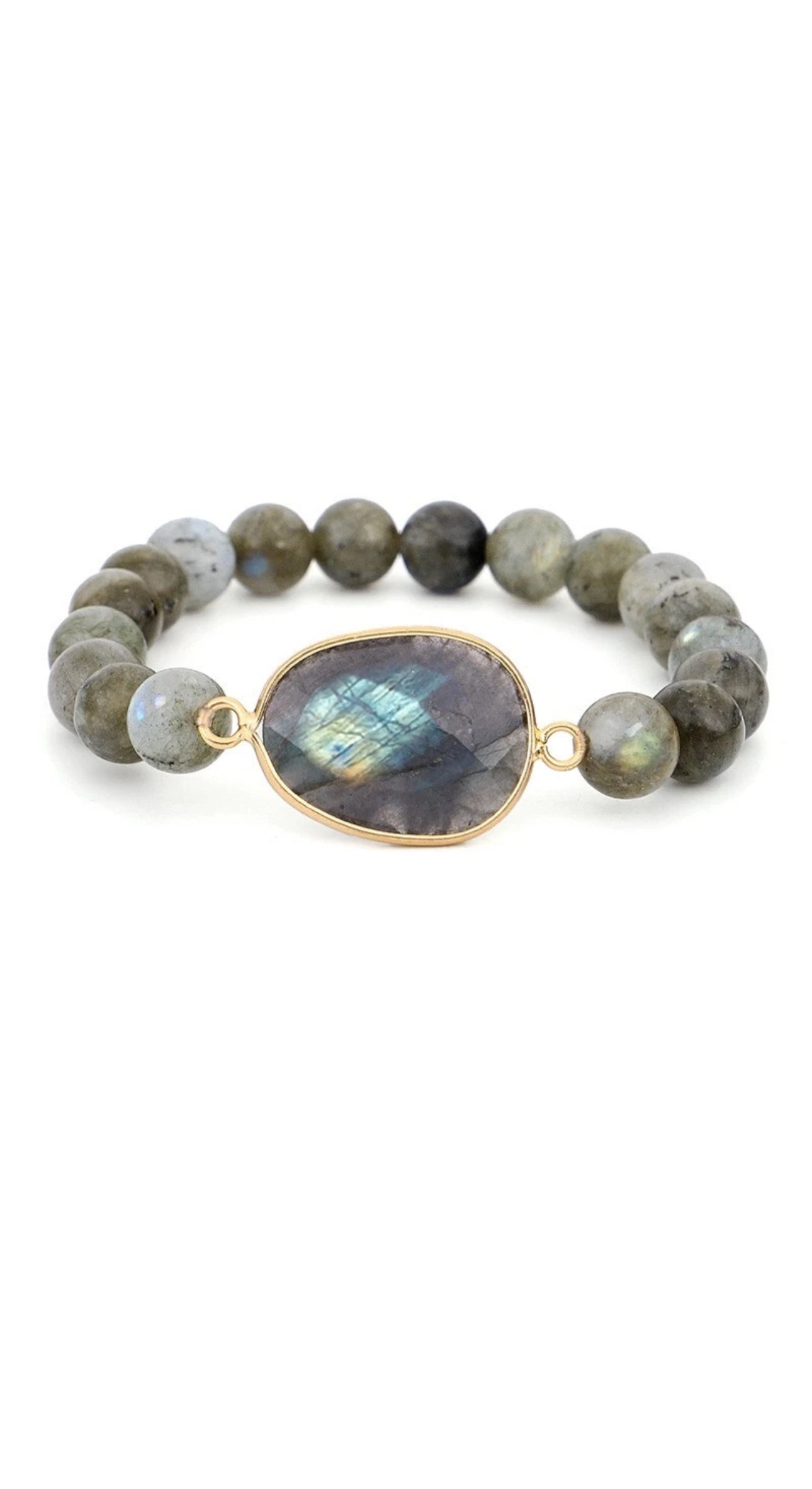 Handmade Natural Labradorite Elastic Stretchy Bracelet with Labradorite Raw Stone