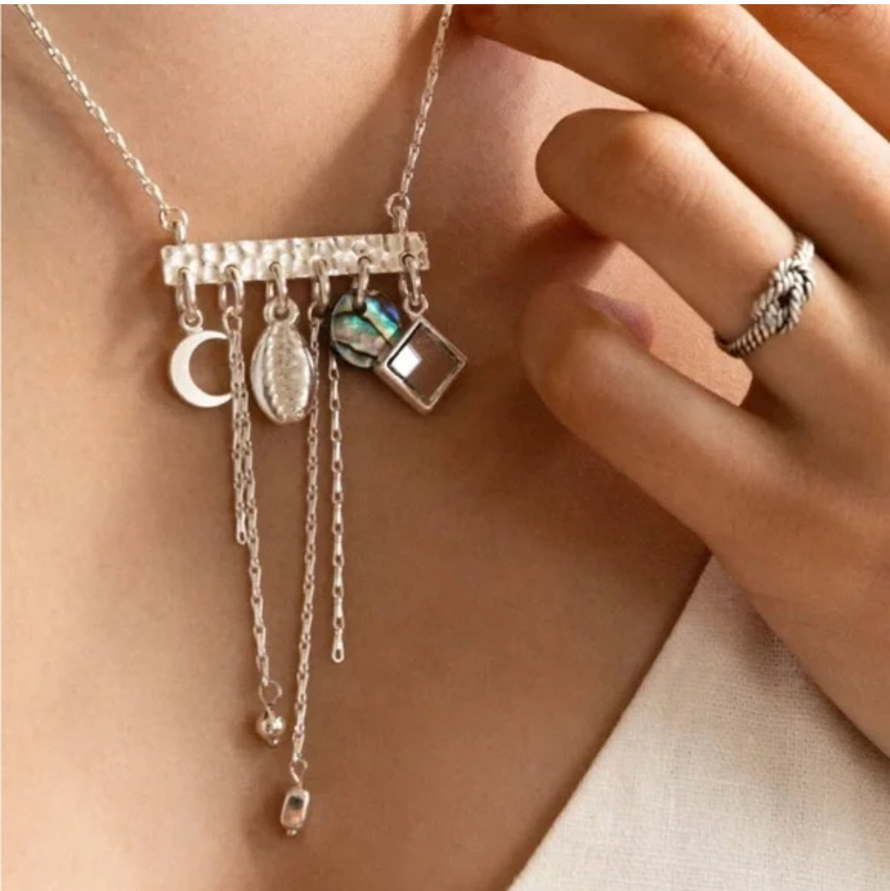 Alex and Ani - Conch and Puka Shell With Abalone Shell Charm Necklace