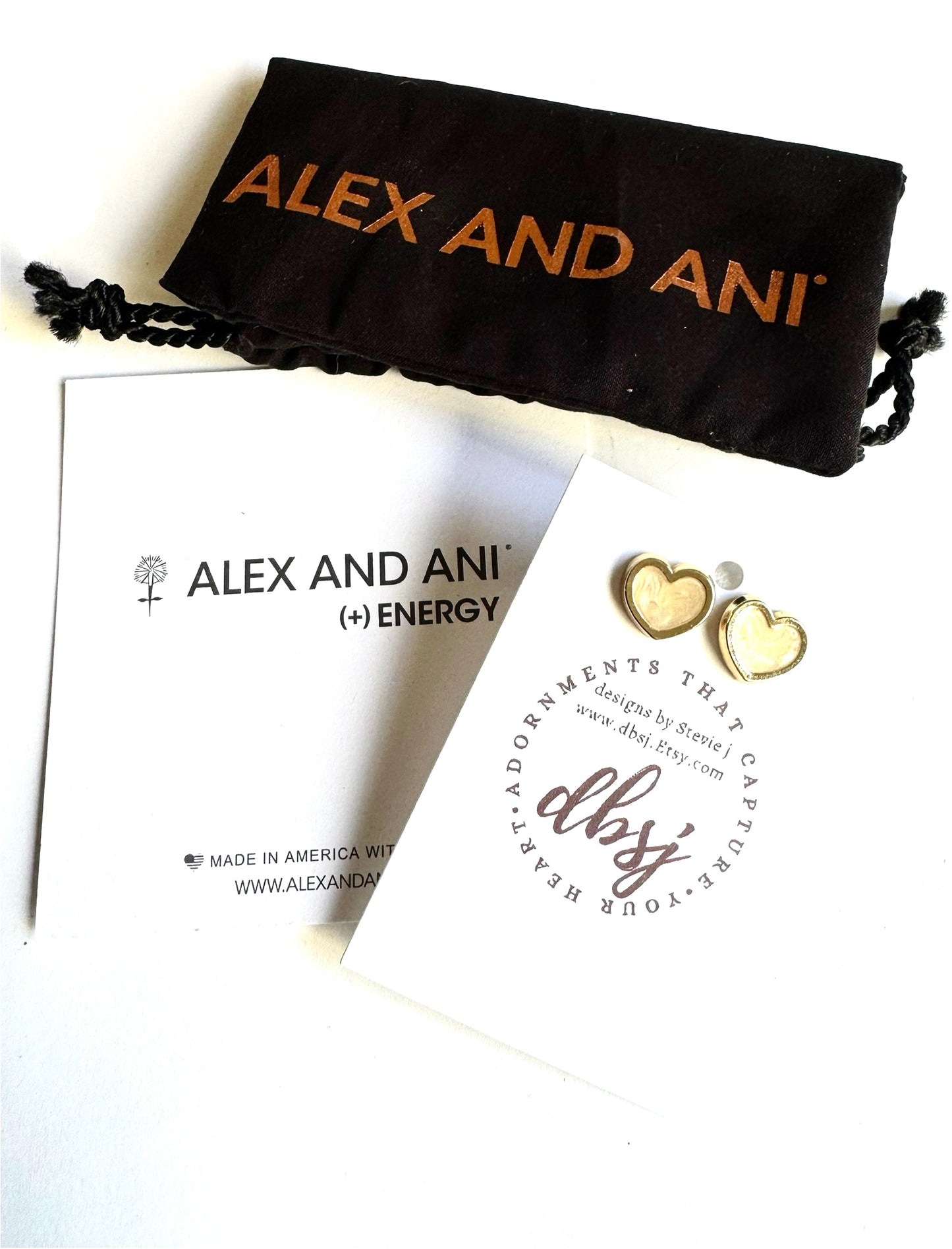 Alex and Ani - Pearlized Heart Shaped Stud Earrings, 18k Gold Plated, Sterling Silver