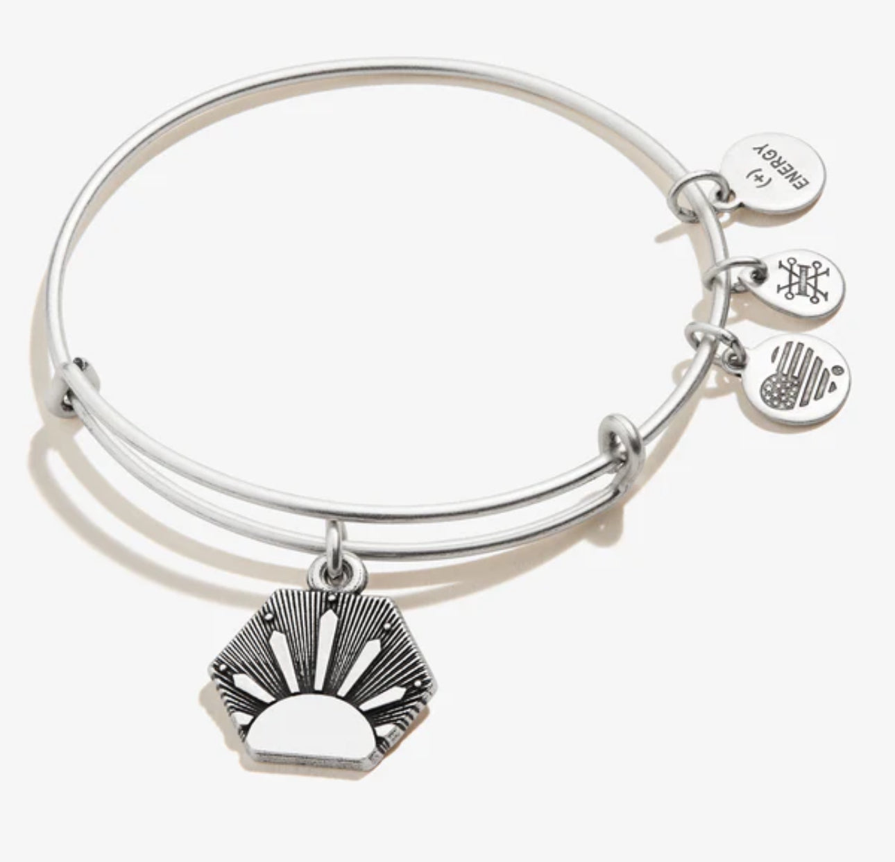 Alex and Ani - Growth & New Beginnings, Sun Charm Bangle Bracelet, Shiny Silver, Stackable, Collectable Bracelet, Gift For Her, NWT + Card