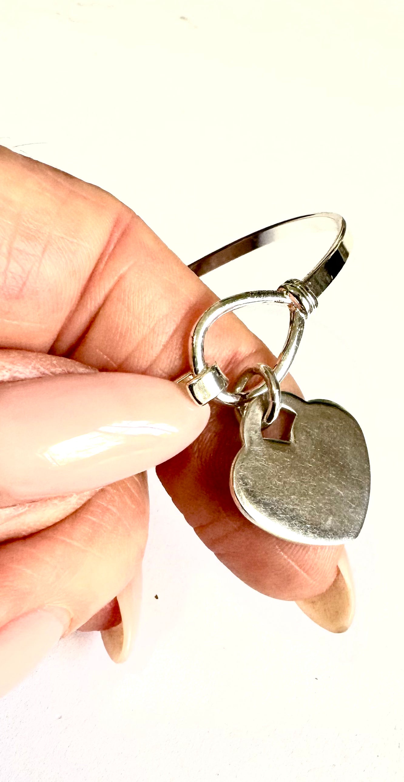 Sterling Silver Engravable Heart Charm on a Shiny Silver Finish Bangle Bracelet plus Bonus Beaded Bracelet