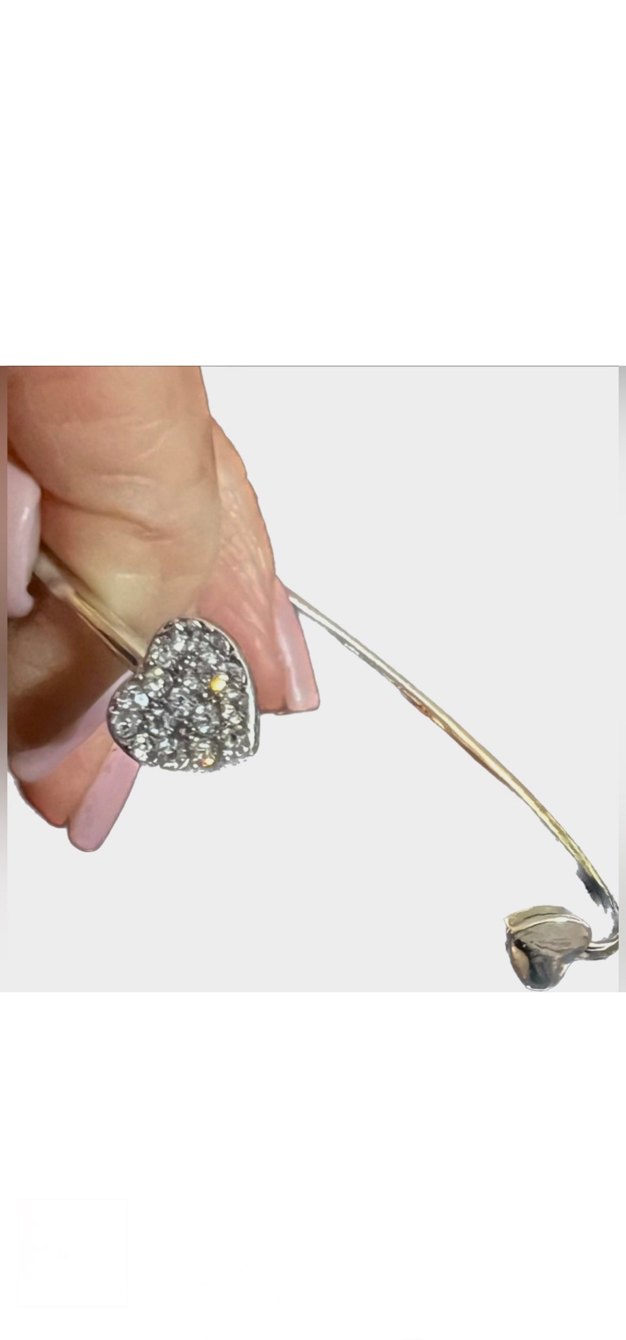 TINGN Stainless Steel Womens Cute CZ “Love” Tiny Crystal Heart, Open Cuff Bangle Bracelet