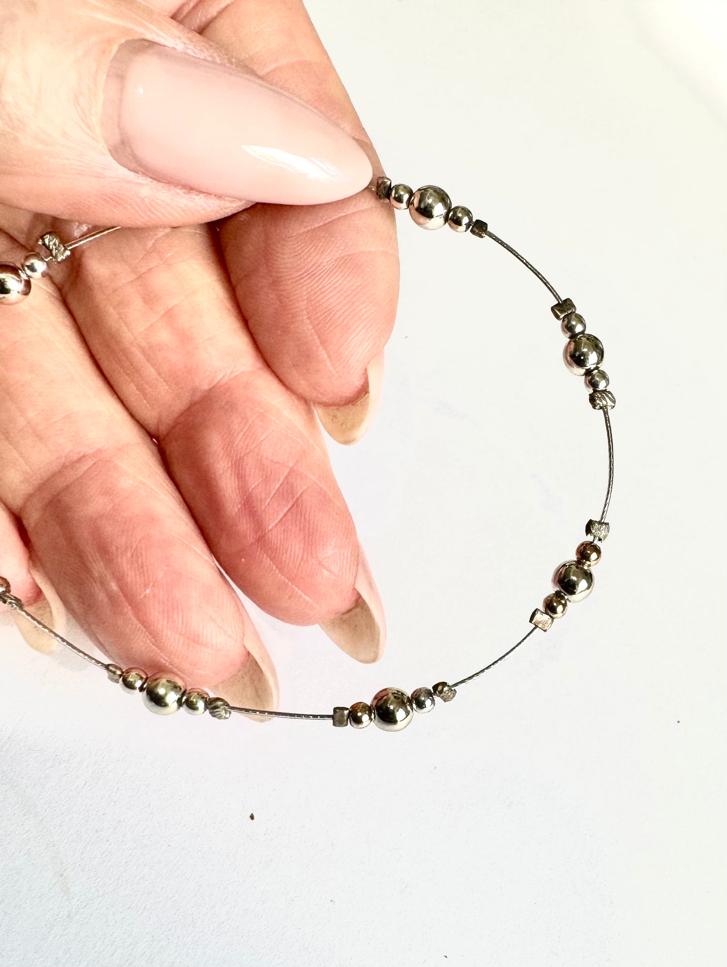 Sterling Silver Engravable Heart Charm on a Shiny Silver Finish Bangle Bracelet plus Bonus Beaded Bracelet