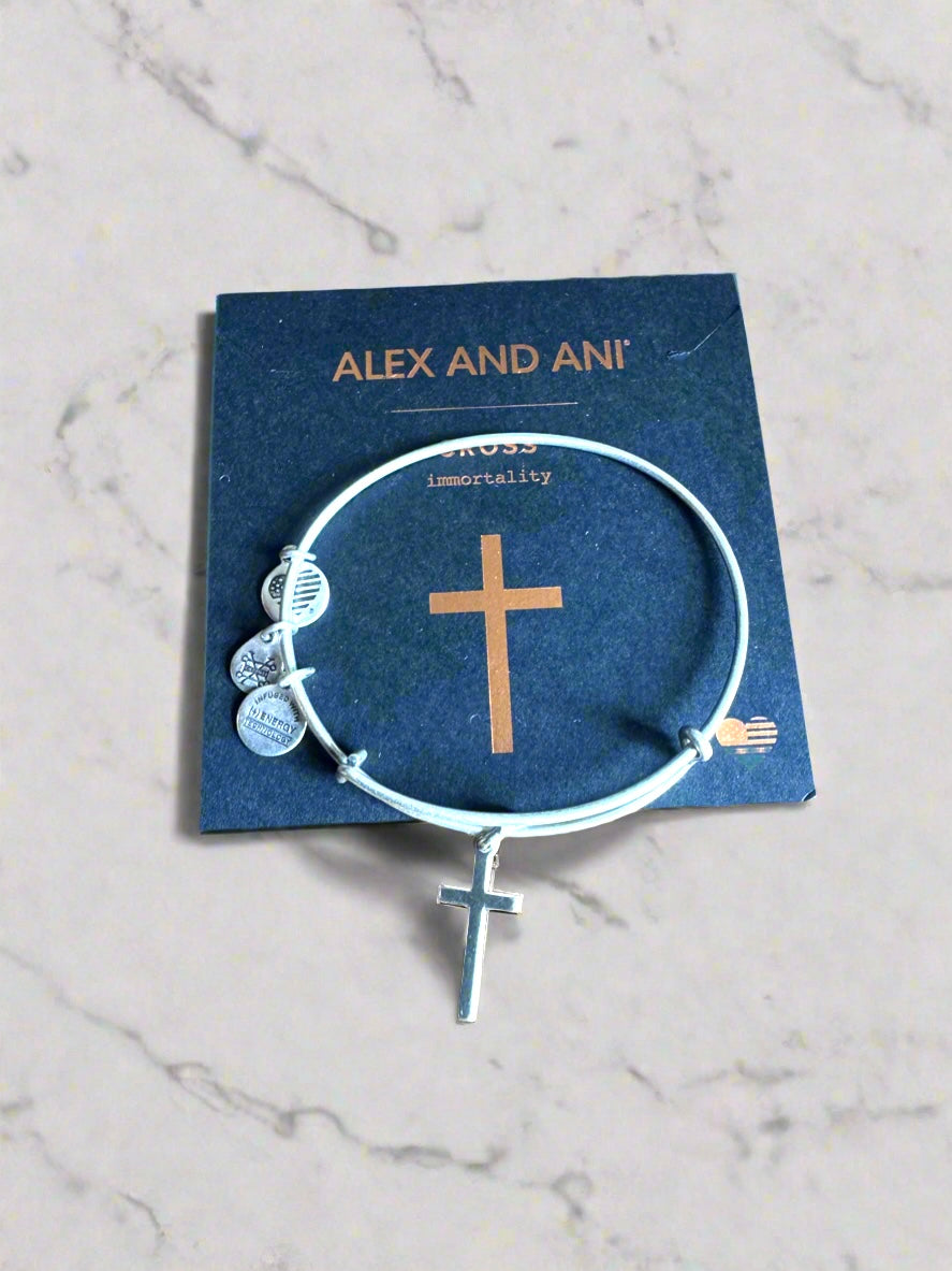 Alex and Ani - Cross II Charm Bangle, Rafaelian Gold/Silver Finish Bracelet