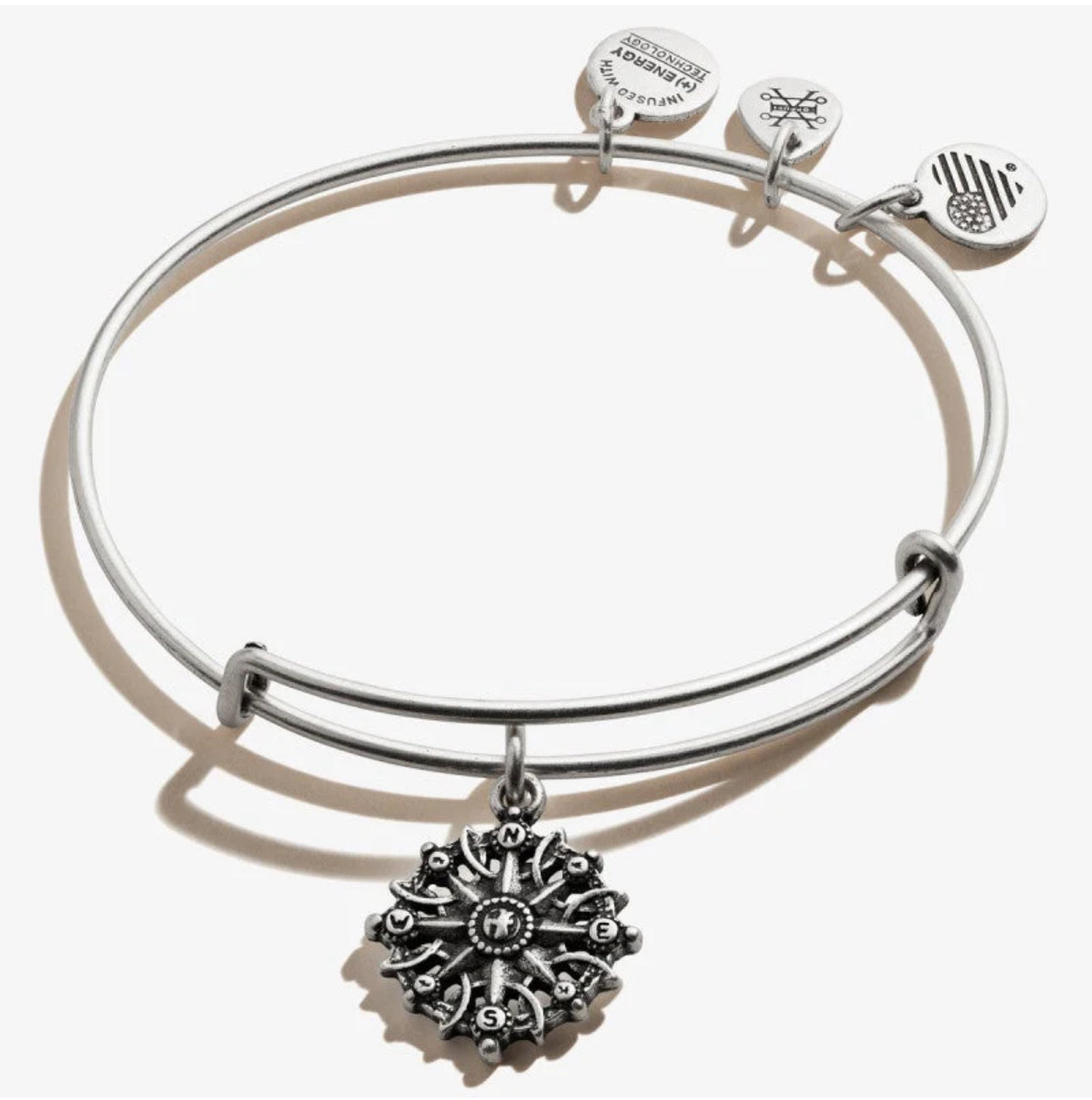 Alex and Ani - Silver Smaller Sized Compass Charm Bangle Bracelet