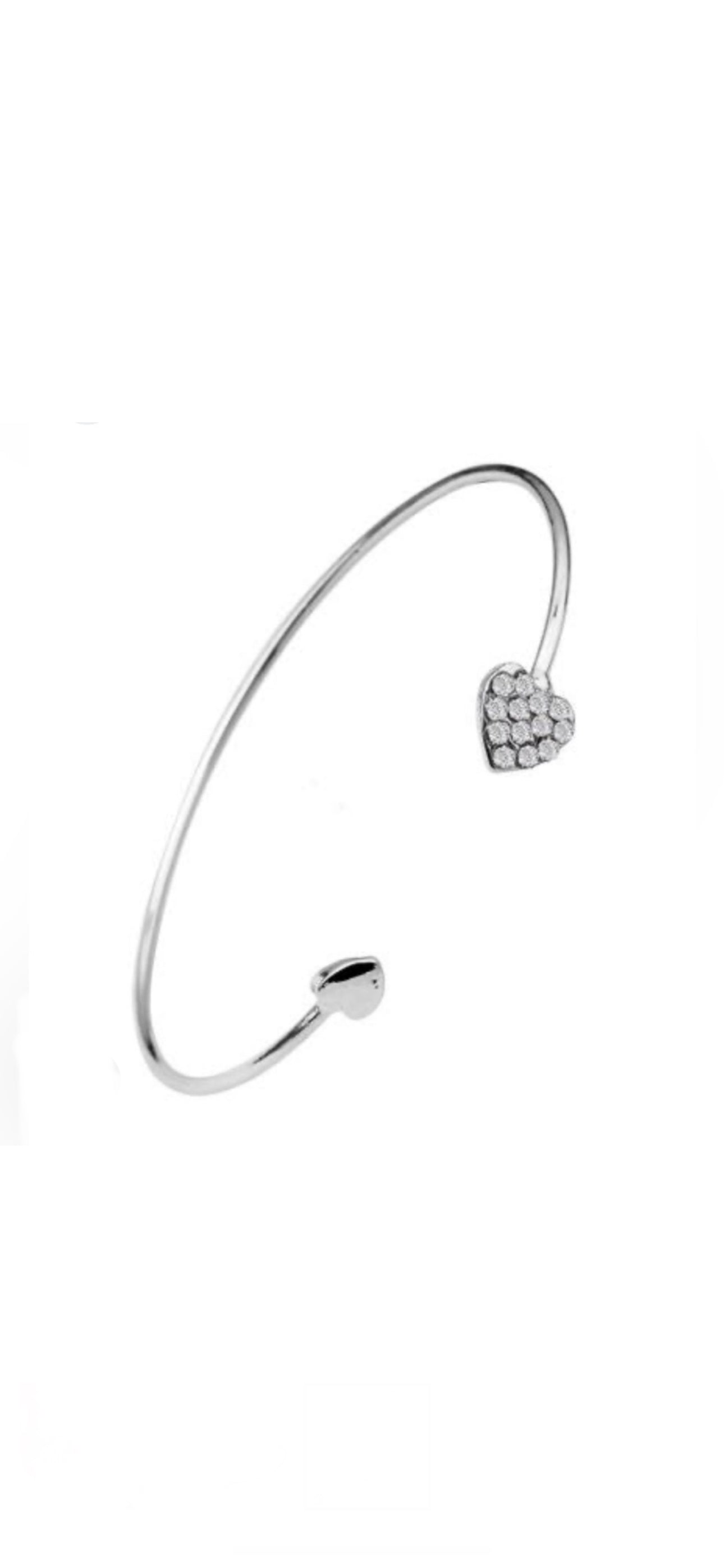 TINGN Stainless Steel Womens Cute CZ “Love” Tiny Crystal Heart, Open Cuff Bangle Bracelet