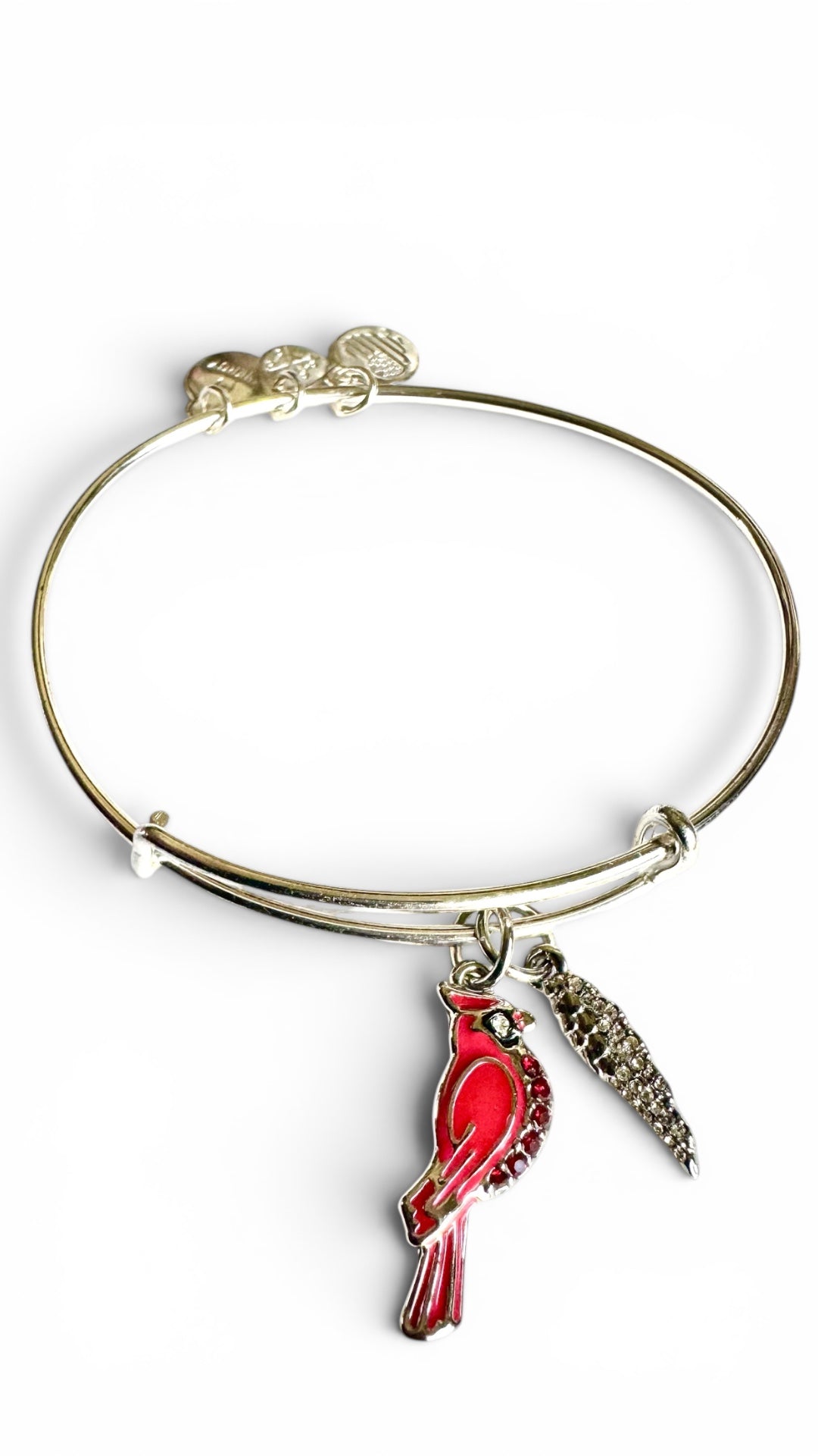 Alex and Ani - Cardinal & Wing Duo Charm Bangle Bracelet with Swarovski Crystals, Very Rare