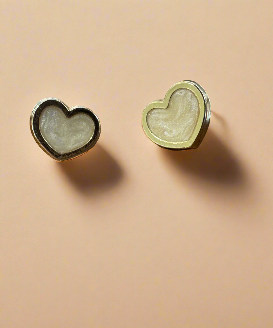 Alex and Ani - Pearlized Heart Shaped Stud Earrings, 18k Gold Plated, Sterling Silver