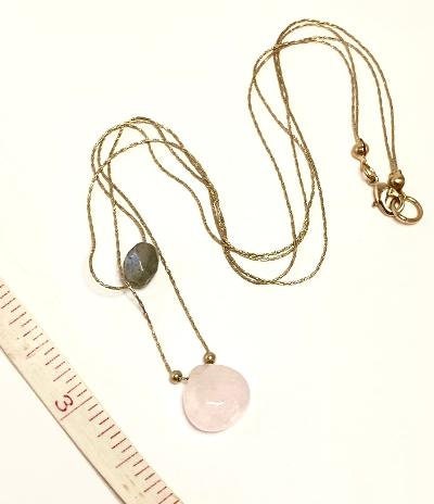 Double Strand of Stones, Labradorite and Rose Quartz on a Thin Silver Chain