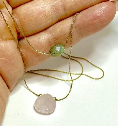 Double Strand of Stones, Labradorite and Rose Quartz on a Thin Silver Chain