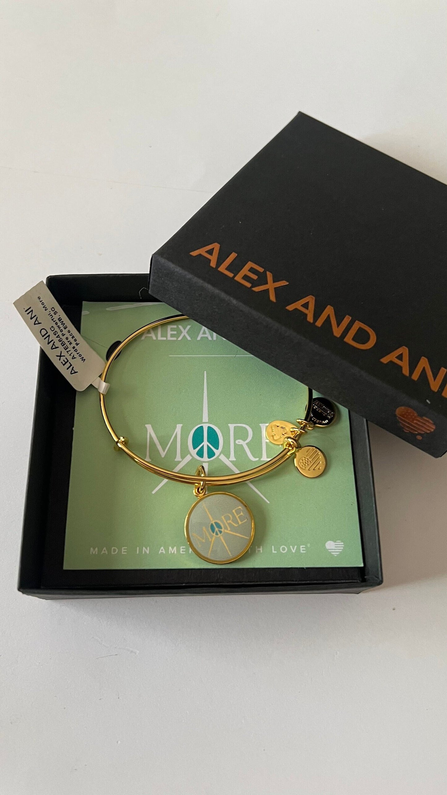 Alex and Ani - Words Are Powerful, More Peace Bracelet Charm Bangle, Adjustable and Stackable, Shiny Gold, Rafaelian Gold