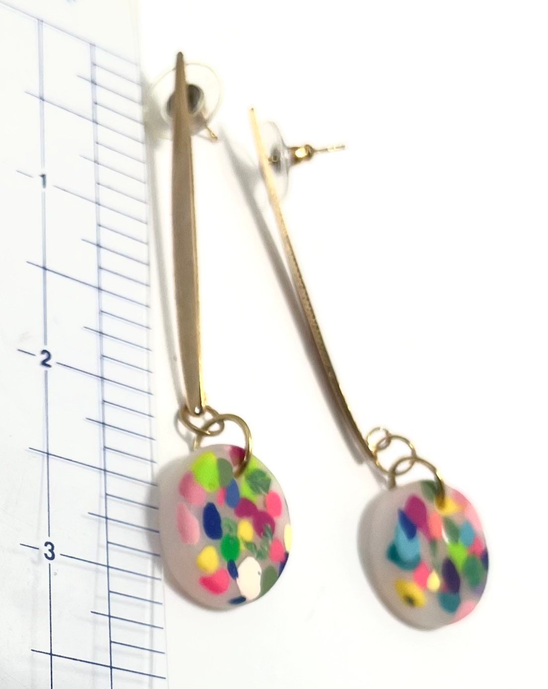 Long, Gold, and Bright Acrylic Earrings, Fun Dangle Pierced Earrings
