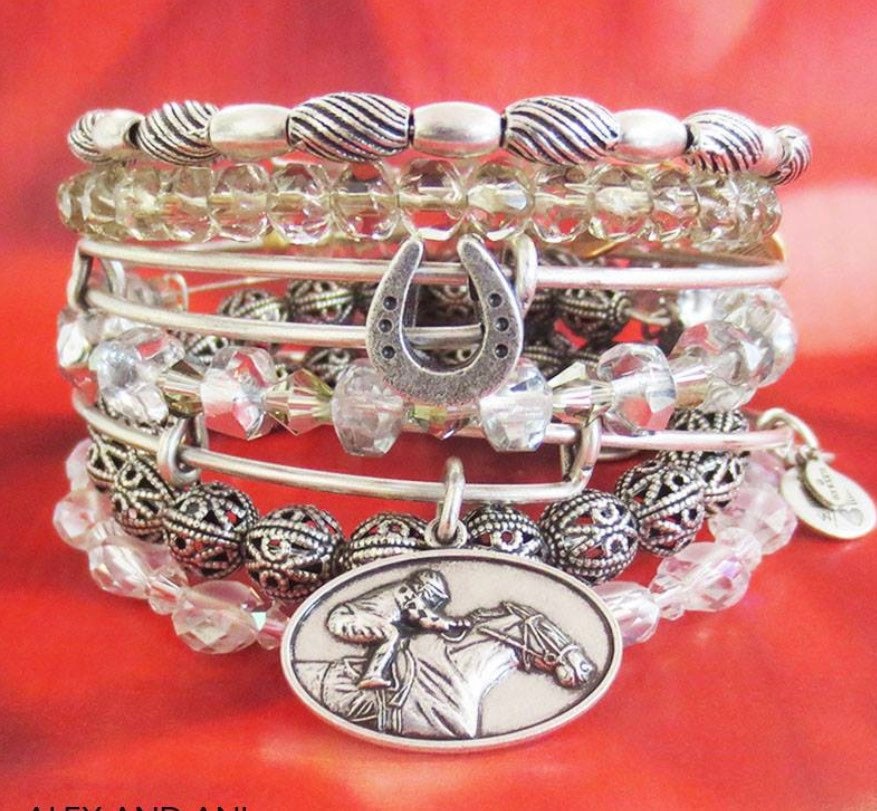 Alex and Ani - Kentucky Derby Horseshoe Slide Bracelet with Rafaelian Rose Gold Charms on a Rafaelian Gold Bangle, Collector’s Gift for Her