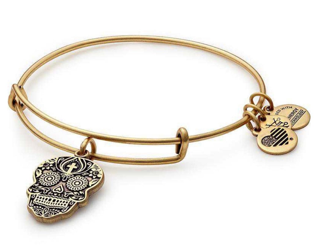 Alex and Ani - The Calavera Charm Rafaelian Gold/Silver Finish Bangle Bracelet, Dia De Los Muertos