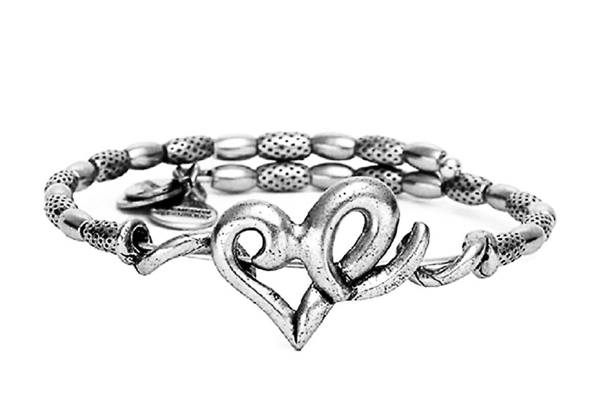 Alex and Ani - Heart & Beaded Wrap - Vintage Sixty-Six Energy Infused Wrap, Rafaelian Rose Gold/Silver, Bangle Bracelet Gift for Her