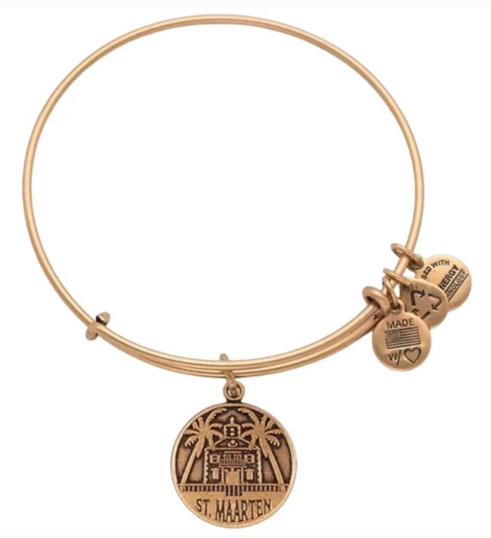 Alex and Ani - St. Maarten, Destination Bangle Bracelet, Rafaelian Silver/Gold, Stackable, Adjustable, Collectors Gift for Her