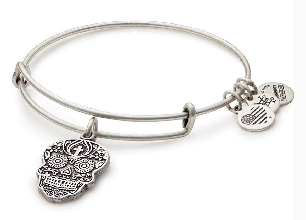 Alex and Ani - The Calavera Charm Rafaelian Gold/Silver Finish Bangle Bracelet, Dia De Los Muertos