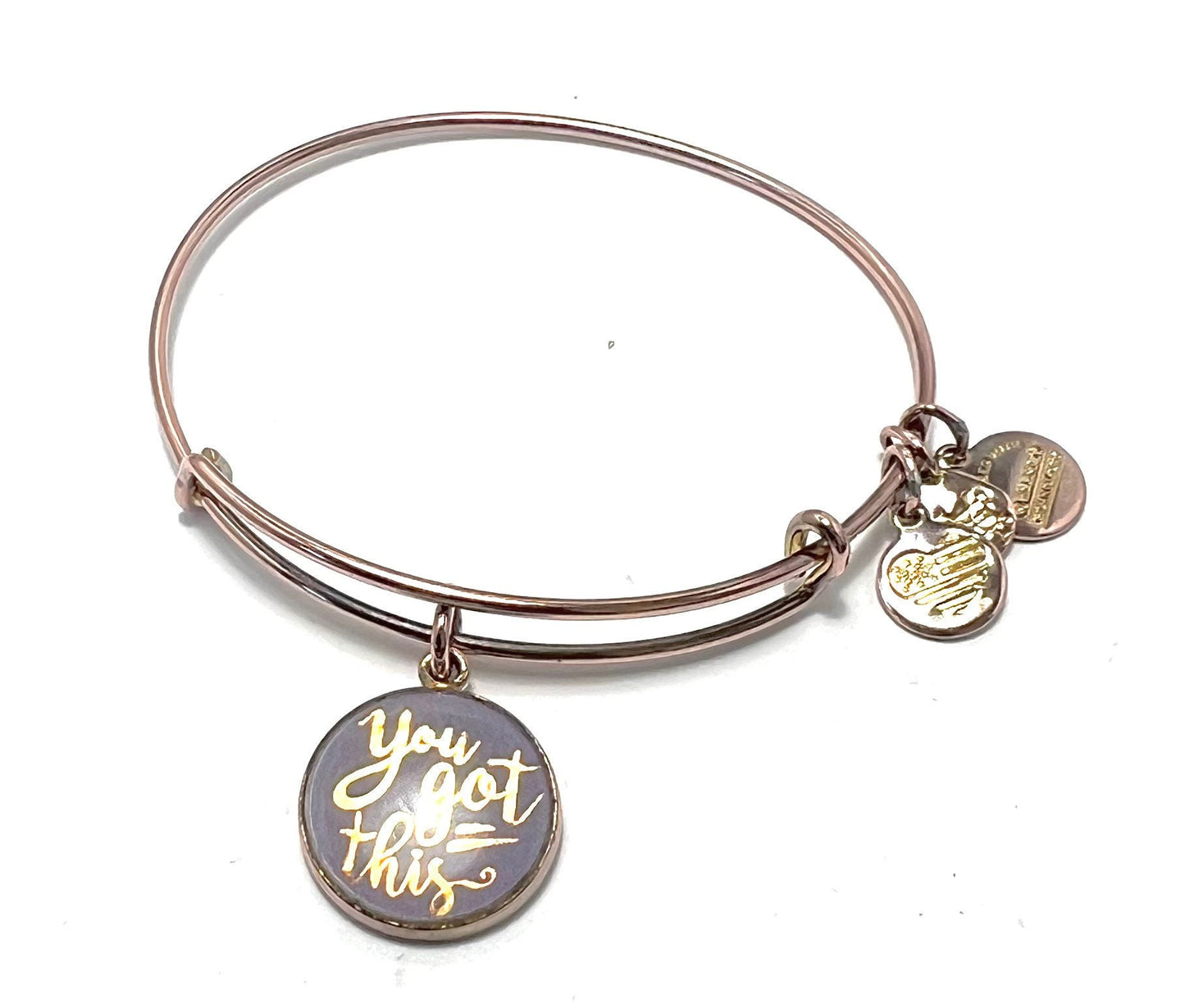 Alex and Ani - Nile Beaded Bangle in Rafaelian Rose Gold, + “You Got This” Charm Bangle, Slide Bracelet EUC - Gift for Her - 2 for 1 Bundle