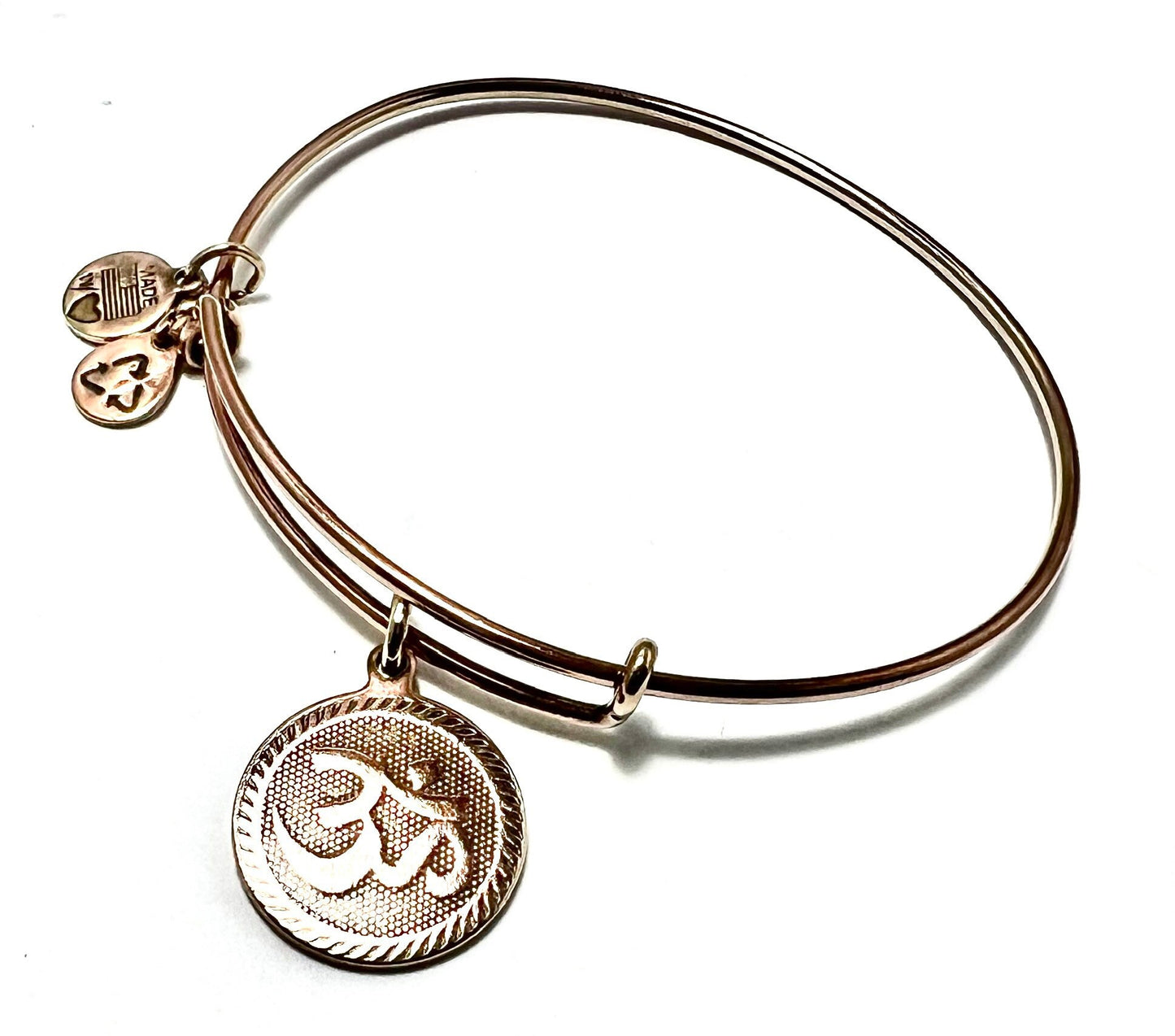Alex and Ani - Robin Temple Beaded Rafaelian Rose Gold, + “Ohm Symbol” Charm Bangle, Slide Bracelet EUC - Gift for Her - 2 for 1 Bundle