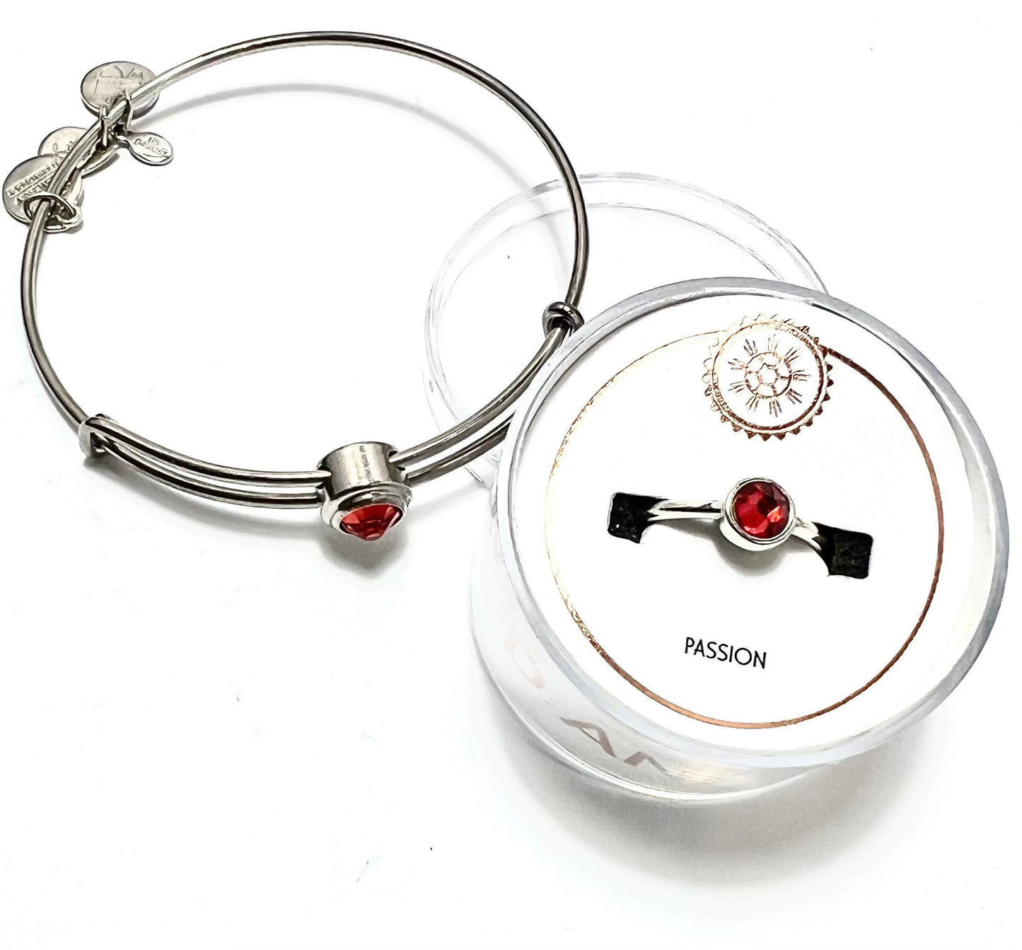 Alex and Ani - July Birth Siam Crystal Ring + July Siam Swarovski Crystal Slider, One Size Fits All, Collectible Ring and Bangle Gift Set