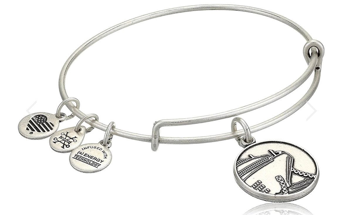 Alex and Ani - Cruise Ship Charm, Rafaelian Gold/Silver Bangle Bracelet, Adjustable & Stackable, Collector’s Gift for Her