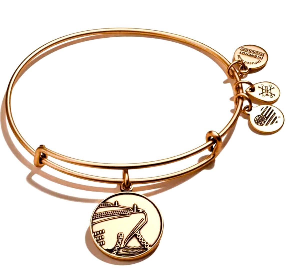 Alex and Ani - Cruise Ship Charm, Rafaelian Gold/Silver Bangle Bracelet, Adjustable & Stackable, Collector’s Gift for Her