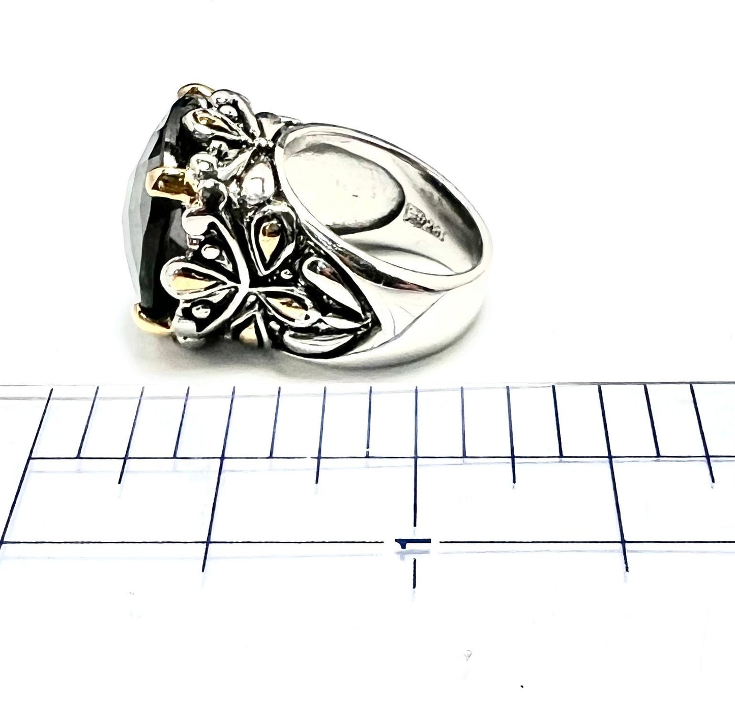 Cushion Faceted Onyx Pinky Ring, 18k Gold Plated Stamped Accents, Size 4 1/2, Ornate Designs, Gift for Her, NWOT