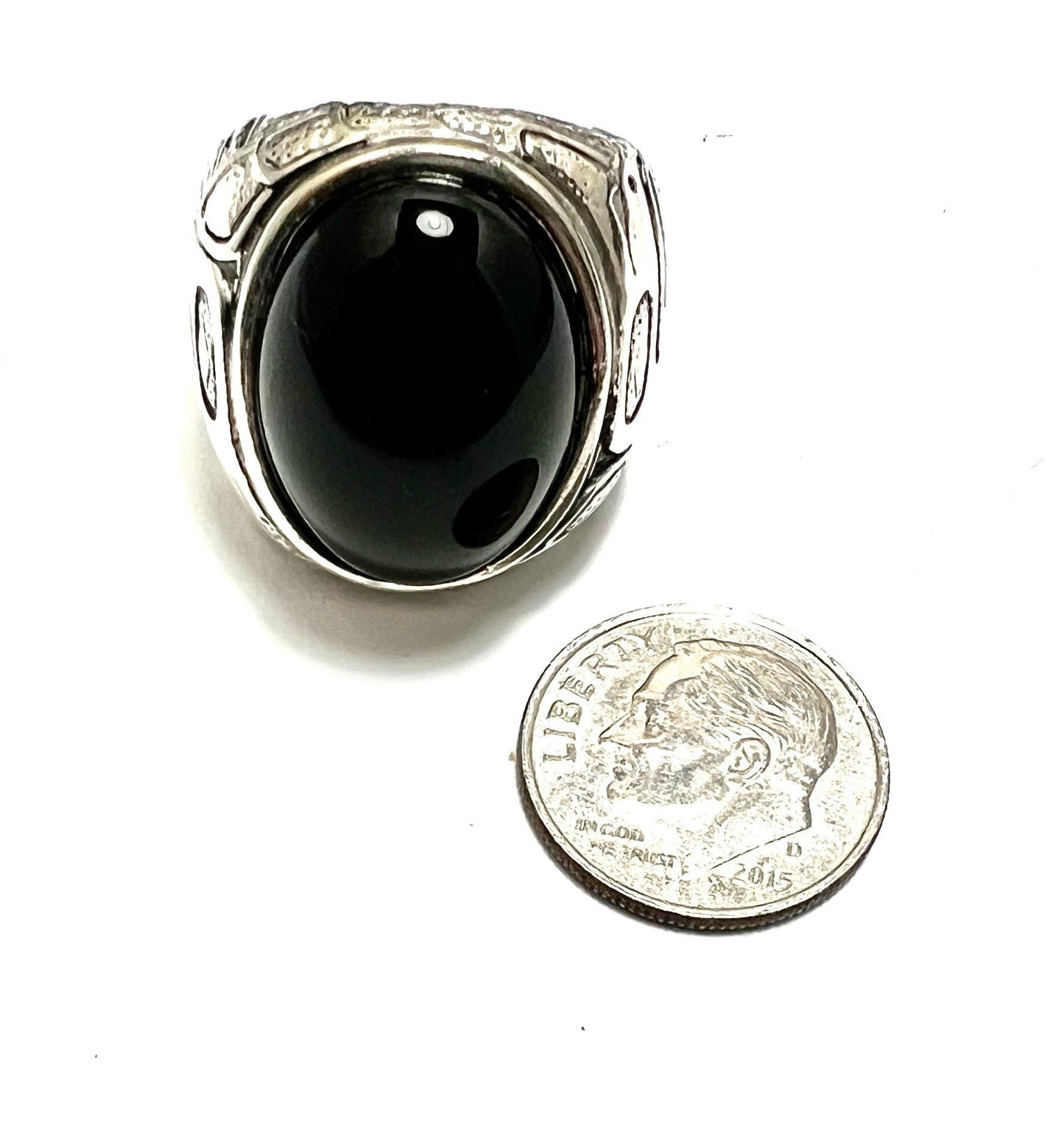 Eagle - Indigenous Style Smooth Onyx Stone Ring, Sterling Silver, Size 8, Bird/Eagle Design, Gift for Her/Him-Unisex, NWOT