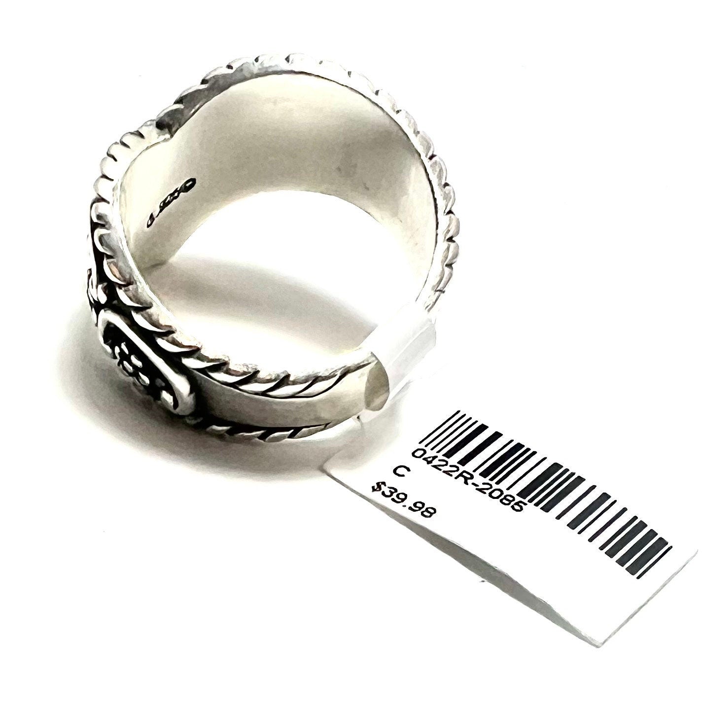 Sterling Silver & Turquoise Ring, Stamped, Size 7 1/2, Ornate Designs, Gift for Her, NWT