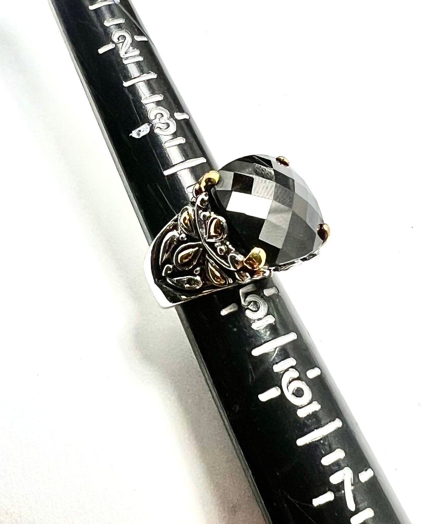 Cushion Faceted Onyx Pinky Ring, 18k Gold Plated Stamped Accents, Size 4 1/2, Ornate Designs, Gift for Her, NWOT