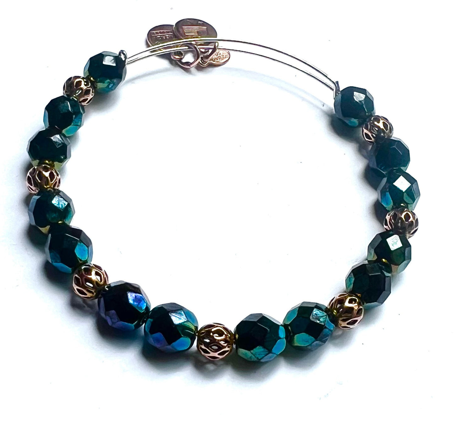 Alex and Ani - Night’s Mosaic Deep Blue, Green Resin & Rafaelian Rose Gold Beads
