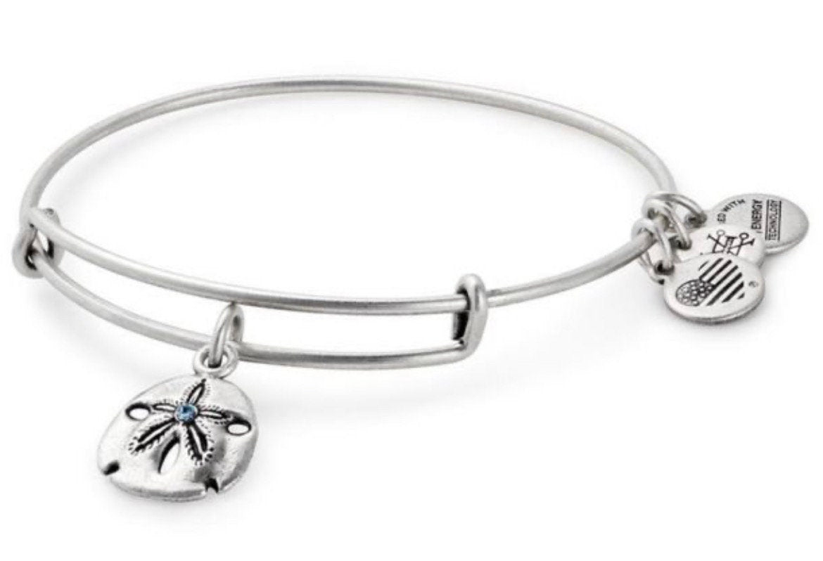 Alex and Ani - Sand Dollar Charm Bangle in Rafaelian Silver/Gold/Rose Gold, w/Swarovski Crystal Stackable, Adjustable, Collect, Gift for Her
