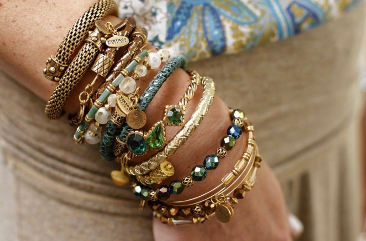 Alex and Ani - Night’s Mosaic Deep Blue, Green Resin & Rafaelian Rose Gold Beads
