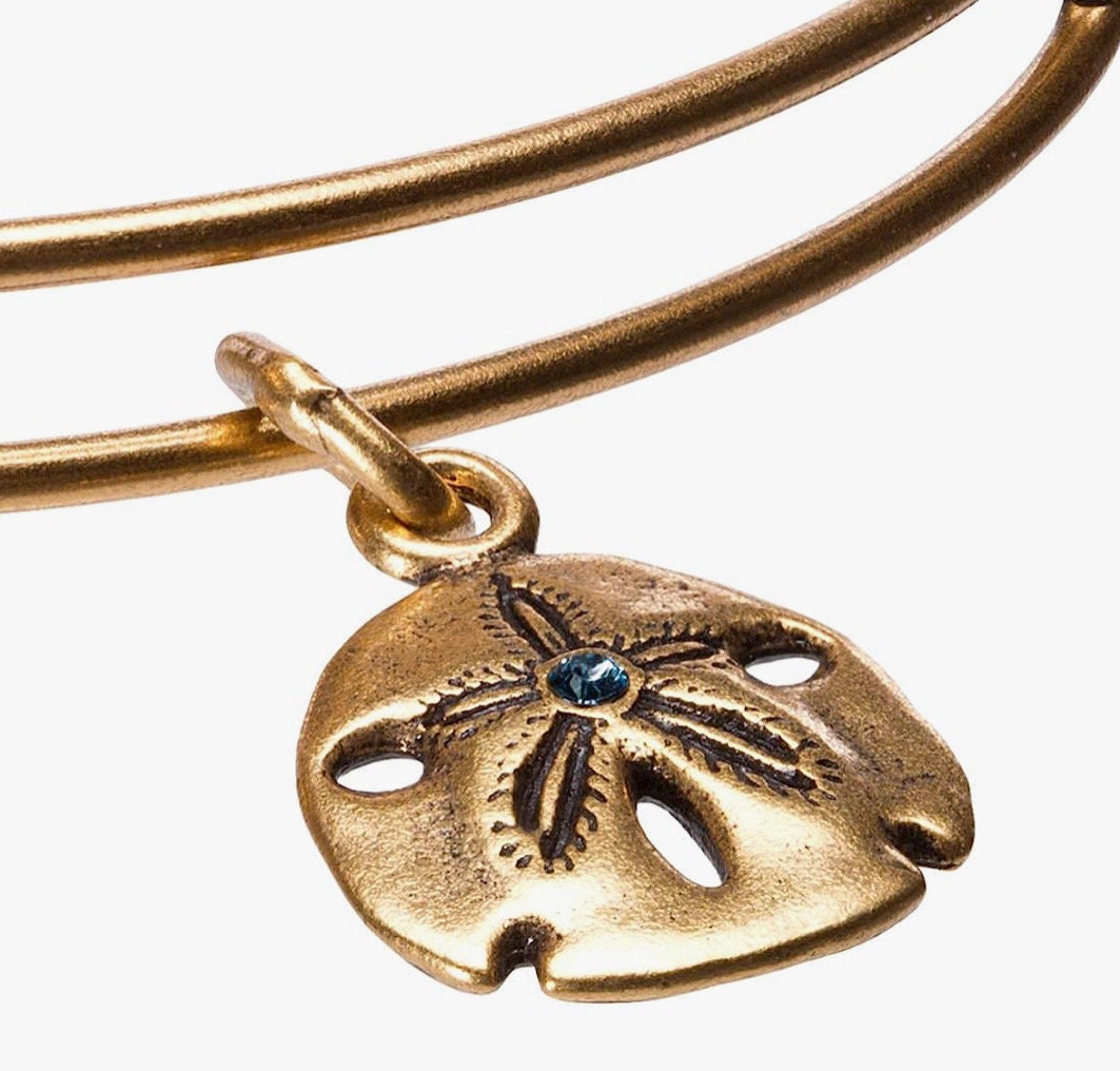 Alex and Ani - Sand Dollar Charm Bangle in Rafaelian Silver/Gold/Rose Gold, w/Swarovski Crystal Stackable, Adjustable, Collect, Gift for Her