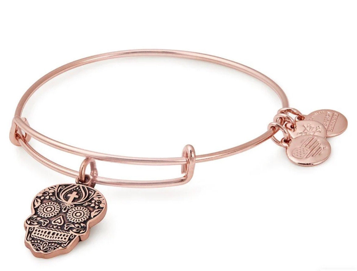Alex and Ani - The Calavera Charm Rafaelian Gold/Silver Finish Bangle Bracelet, Dia De Los Muertos